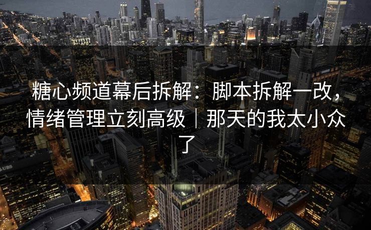 糖心频道幕后拆解：脚本拆解一改，情绪管理立刻高级｜那天的我太小众了
