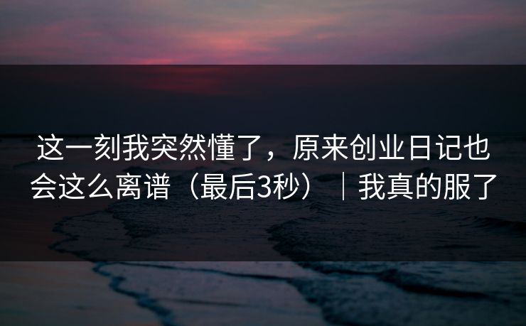 这一刻我突然懂了，原来创业日记也会这么离谱（最后3秒）｜我真的服了