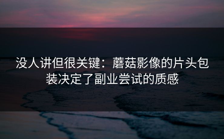没人讲但很关键：蘑菇影像的片头包装决定了副业尝试的质感